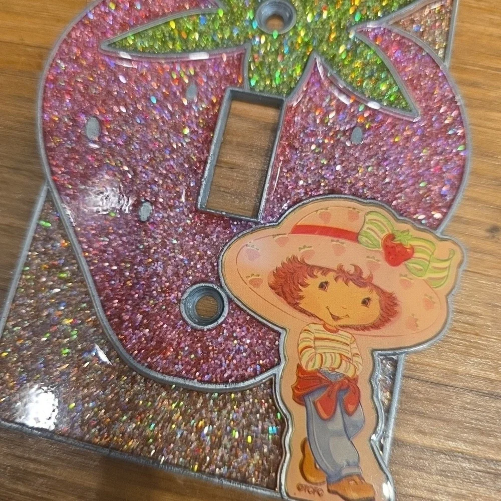 Vintage Strawberry Shortcake Metal Light Switch Cover 1980 TCC Glitter Enamel